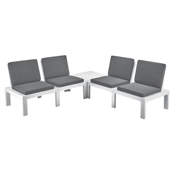 Conjunto de jardín resina Molok blanco con cojines
